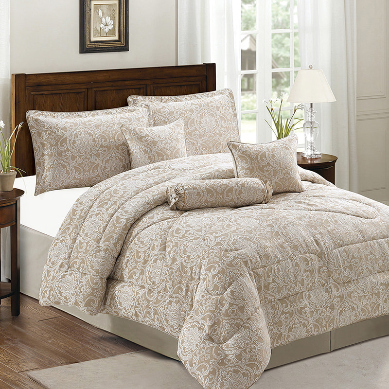 Lx03-ELLIE Juego de cama jacquard beige