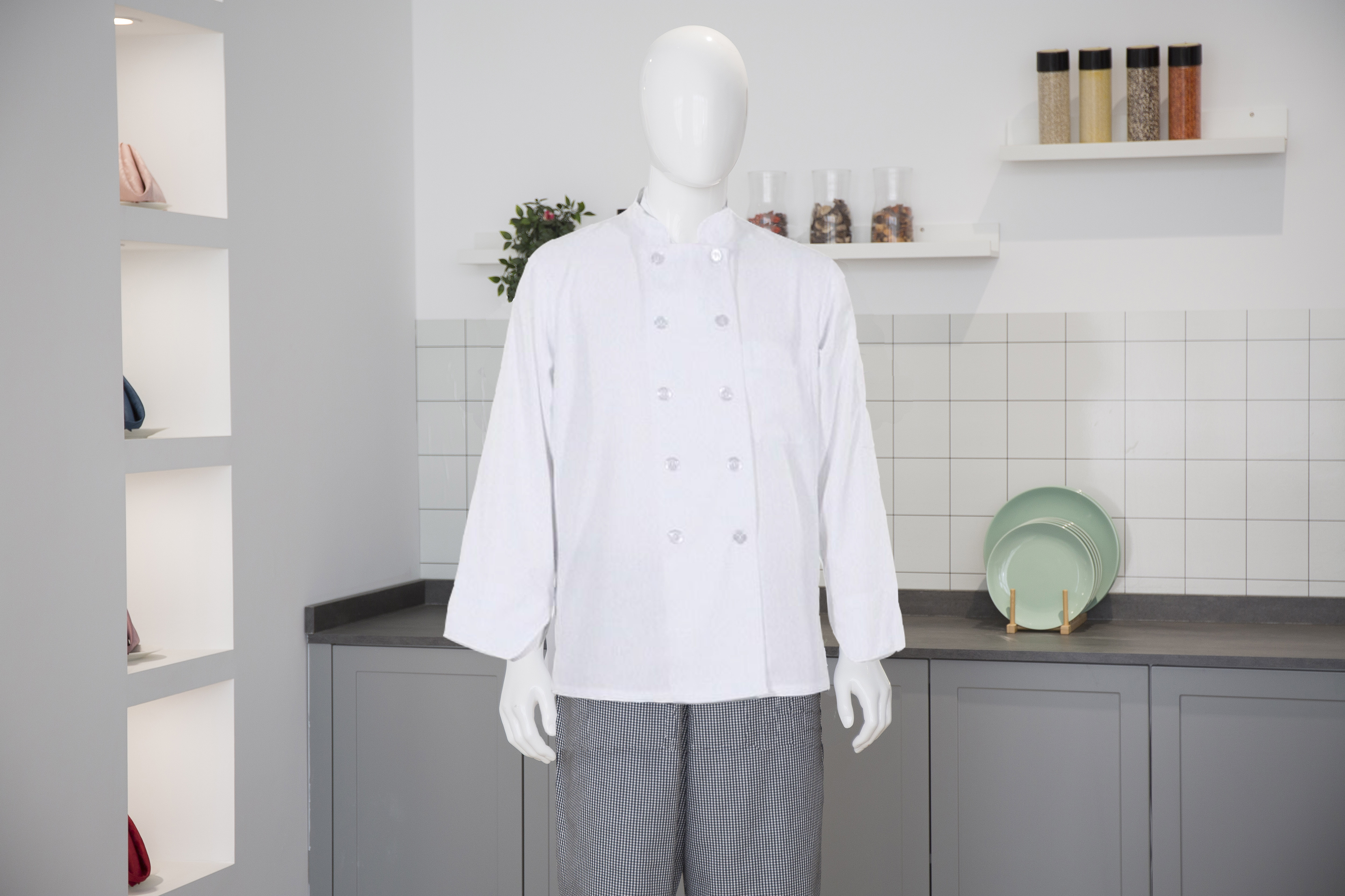 camisa blanca de chef manga larga