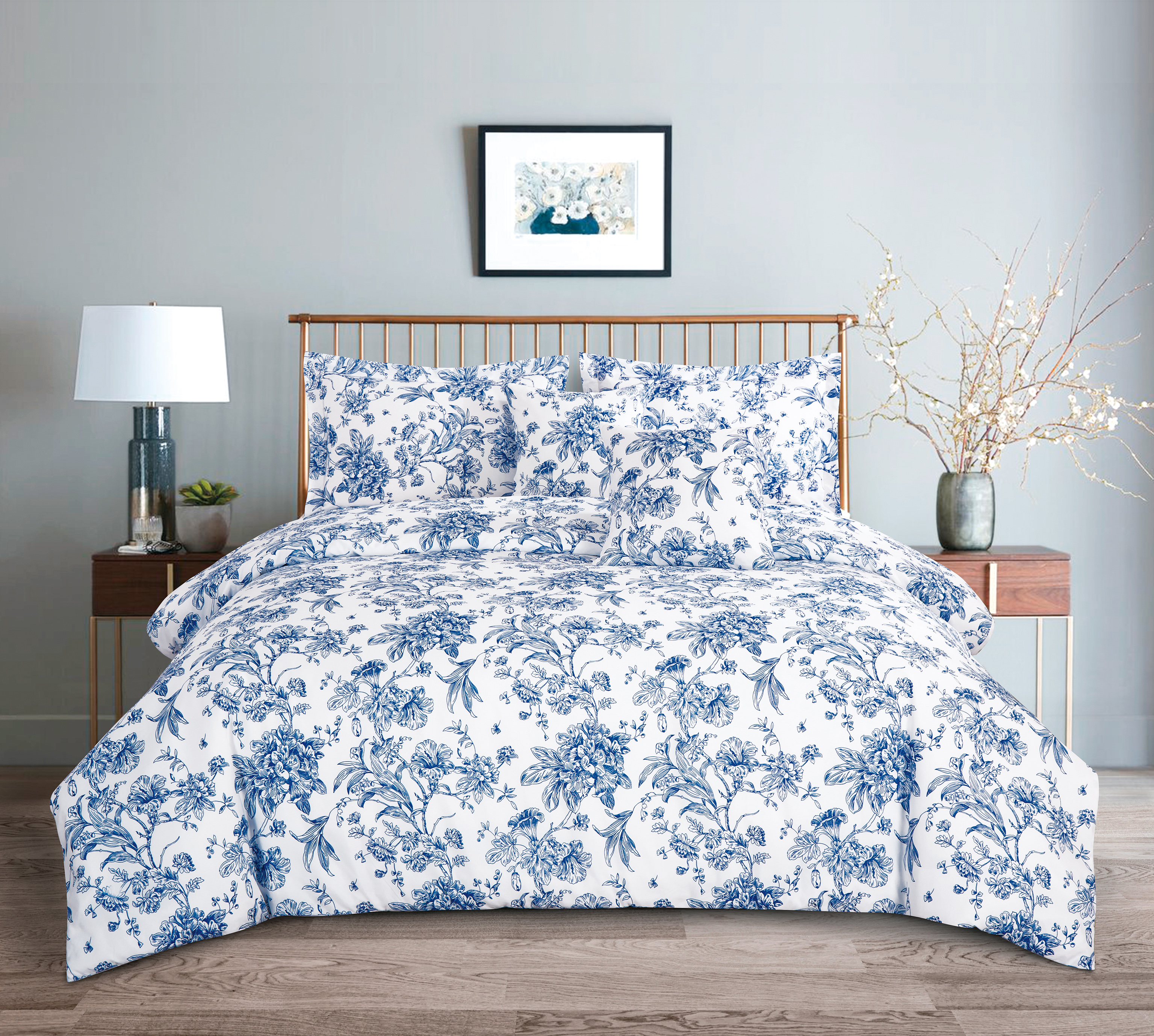 Juego de cama estampado azul